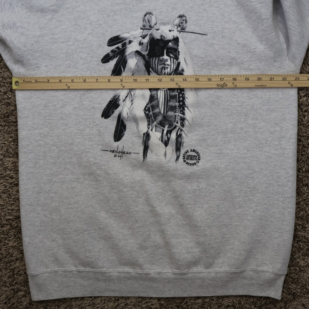 Vintage 1994 Native American Menchengo Artist Sweatshirt Gray Large‎ 23x28 - Picture 10 of 13